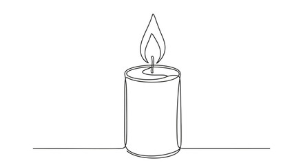Minimalist one line drawing of a candle with flickering flame creating serene ambience