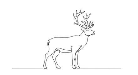 Elegant minimalist line art drawing of a majestic deer with impressive antlers looking forward