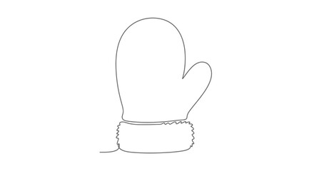 Single line drawing of winter mitten for christmas celebration and cold weather style accessory
