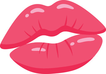A flat vector illustration of glossy pink lips slightly parted in a soft kiss, featuring light highlights