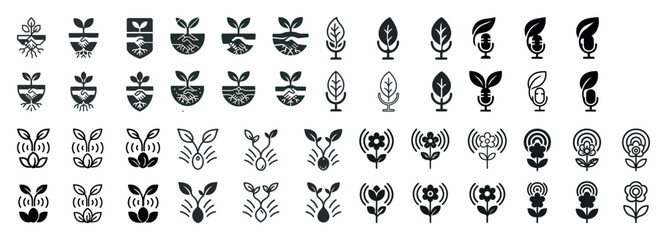 Fototapeta premium Set of plant growth and technology icons in various styles