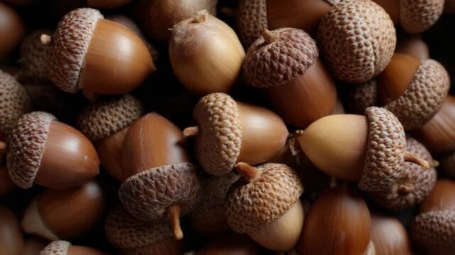 Pile of Brown Acorns close-up image, acorns wallpaper background