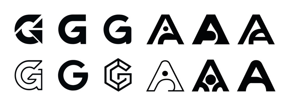 Abstract black and white letter g and a logo designs with geometric elements