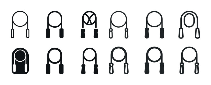Collection of jump rope icons featuring various designs and styles