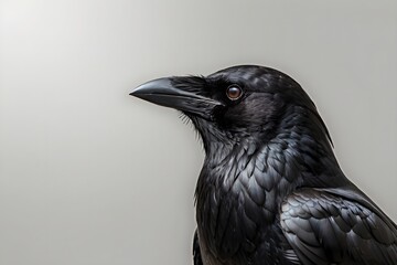 Crow Isolated on White Background, closeup 