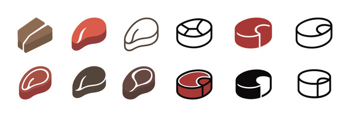 Collection of meat and cheese icons in minimalist style