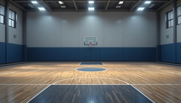 Modern basketball court shines, ready for the game, inspiring athleticism and teamwork, a perfect setting for sports brand campaigns and fitness content