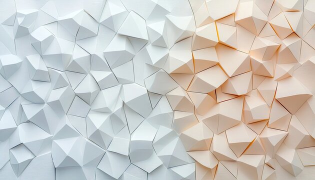 A textured, geometric abstract background with a gradient from cool white to warm peach tones, featuring sharp angles and faceted planes.