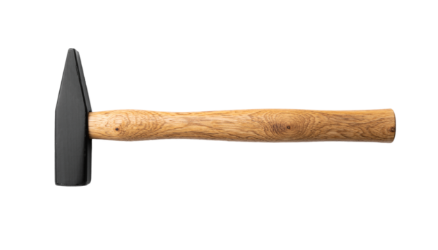 riveting hammer with wooden handle and dark steel head, die cut image