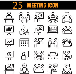 Meeting Set | Team Discussion Icons | Minimal Collaboration Outline Pack