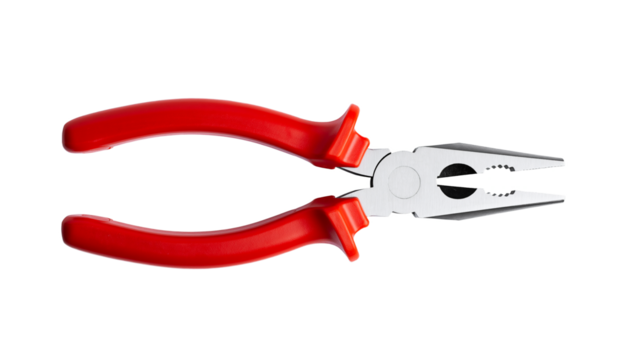 Professional needle nose pliers with red cushion grip handles