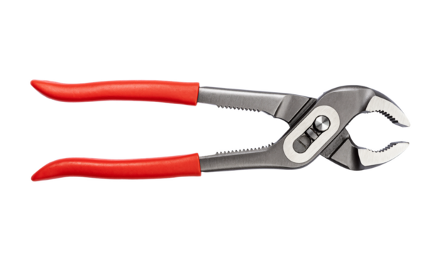 Adjustable slip joint pliers with red rubber grip handles