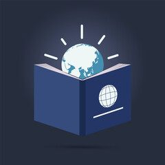 A creative of an open book with a globe emerging from its pages knowledge concept vector illustration