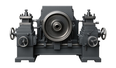 Rotary wheel lathe for efficient maintenance of locomotive wheels.