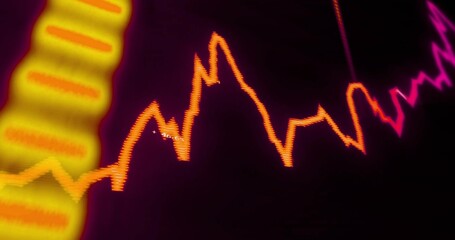 Displaying glowing orange waveform crossing dark monitor with yellow band and numeric label