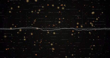 Fototapeta premium Displaying dotted waveform running across center of cosmic starfield with grid and bright stars