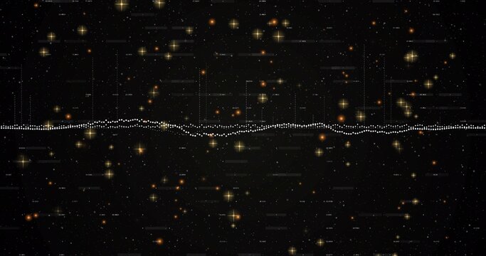 Naklejki Displaying dotted waveform running across center of cosmic starfield with grid and bright stars