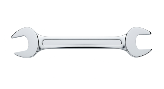 Chrome double open end wrench with polished finish and dual size openings