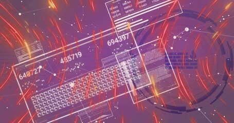 Displaying clear wireframe keyboard, floating data panels in virtual HUD, showing numeric readouts
