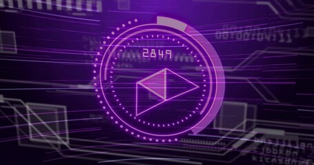 Animating central HUD pulsing dotted ring, envelope, progress arc and numeric 2849 in cyberspace