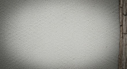 Obraz premium A textured gray wall with a wooden beam on the right side.