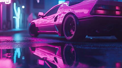 Electric car showdown neon city streets photography urban environment low angle futuristic vibes