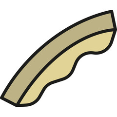 Minimalist Vector Illustration of a Two-Toned Curved Object with Black Outline on a Transparent Background