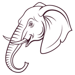 A striking minimalist line art illustration of an elephant s head in profile showcasing its majestic tusks and large ears perfect for branding and design