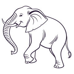 A majestic african elephant with large ears and a long trunk is depicted in a simple clean line drawing illustration on a white background