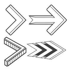 A collection of four distinct arrow icons in a simple line art style showcasing directional movement and geometric shapes on a white background
