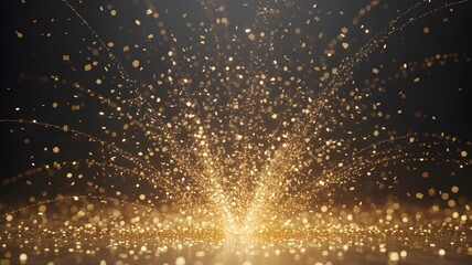 Explosion of golden shimmering particles emanating from a bright light source creating a celebratory festive atmosphere perfect for special occasions and events