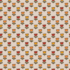 Cute Flowers on Taupe Seamless Pattern Design