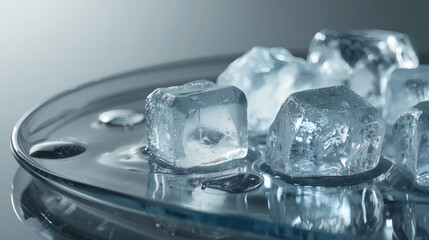 Obraz premium Close-up of melting ice cubes on a glass tray