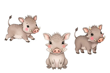 Cute Baby Watercolor Warthog Illustration