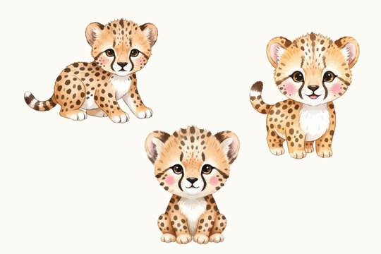 Cute Baby Cheetah Watercolor Illustration