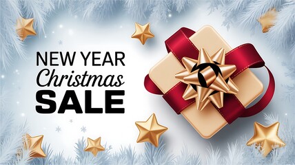 Winter sale social network horizontal banner with winter landscape snowy background, snowflakes, tree and discount. Vector illustration.