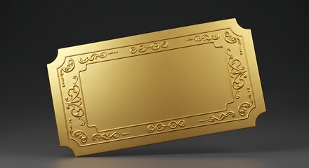 Fototapeta premium Golden, ornate rectangular card with a decorative border, set against a dark, gradient background