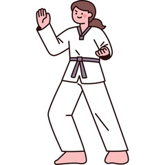 Martial Arts Practitioner In A White Gi With A Blue Belt Demonstrates A Defensive Stance And A Focused Expression Isolated On A White Background
