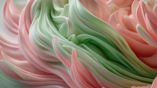 Abstract Swirls of Pink and Green Soft Fabric Material Forming Waves