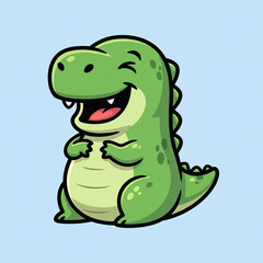 Naklejka premium Cute laughing green dino icon