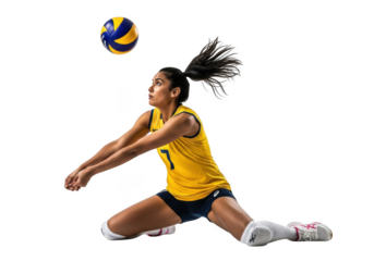 Female volleyball player in action isolated on transparent background