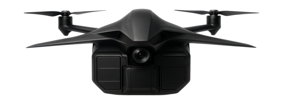 Stealthy drone featuring a sleek design and built-in cargo compartments.