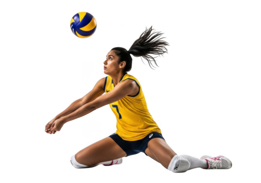 Female volleyball player in action isolated on transparent background