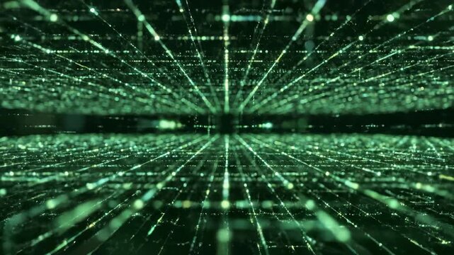 Abstract Digital Green Matrix Network Data Flowing Seamlessly