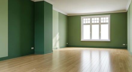 empty living room with green tones wall