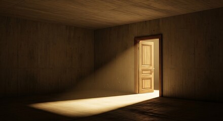 Empty square room with mysterious vintage doorway light shadow