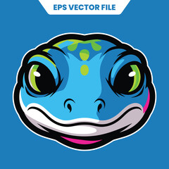 Cute Blue Frog Mascot Head with Big Green Eyes.