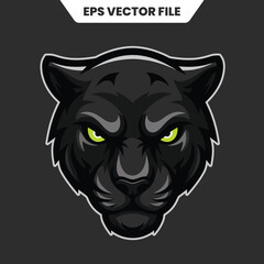 Black panther head illustration with fierce eyes and focused expression.