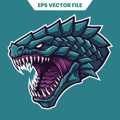 Ferocious Dragon Head with Sharp Teeth and Spiked Scales.