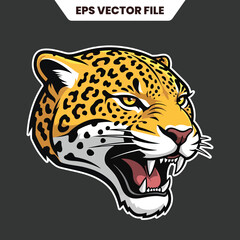 Ferocious Jaguar Head Vector Illustration with Detailed Markings.